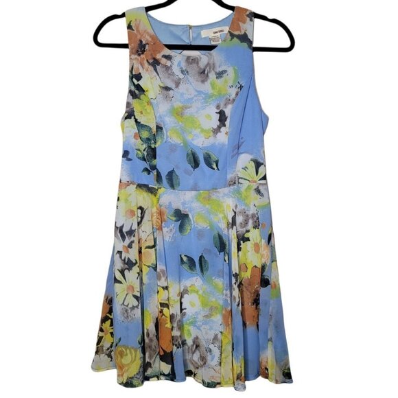 Sans Souci Blue Yellow and orange floral sheath skater dress size medium - Picture 1 of 9